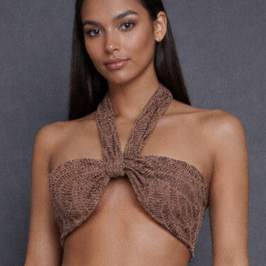 Mallorca Brown Sparkling Macrame Knotted Crop Top