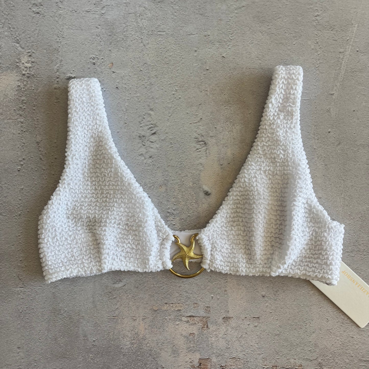 Pure White Textured Cassia Star Bikini Top