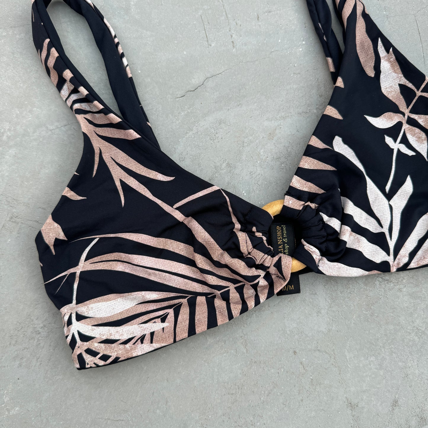 Bleached Leaves Black Cassia Bikini Top