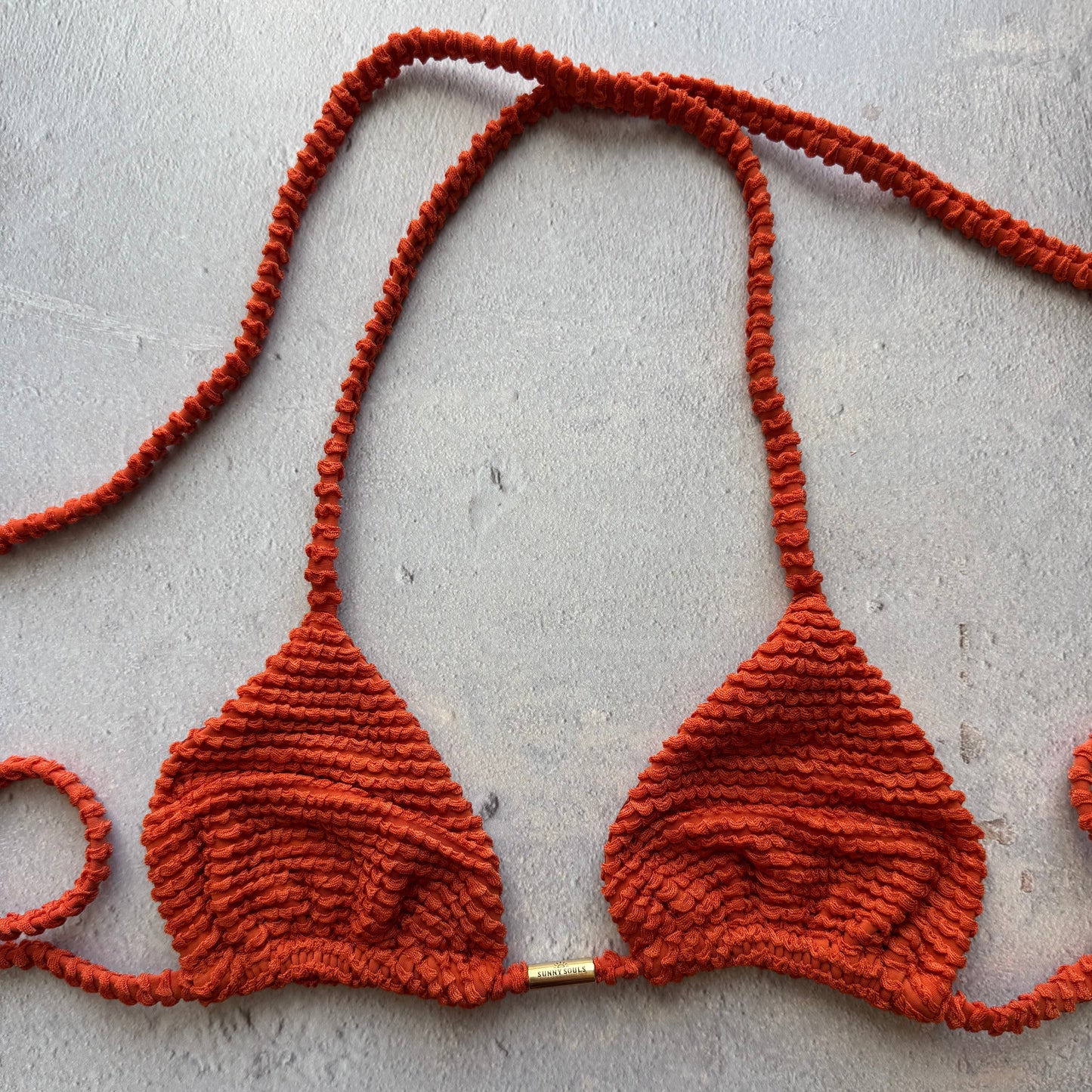 Paprika Orange Textured Triangle Bikini Top