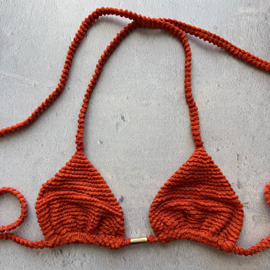 Paprika Orange Textured Triangle Bikini Top