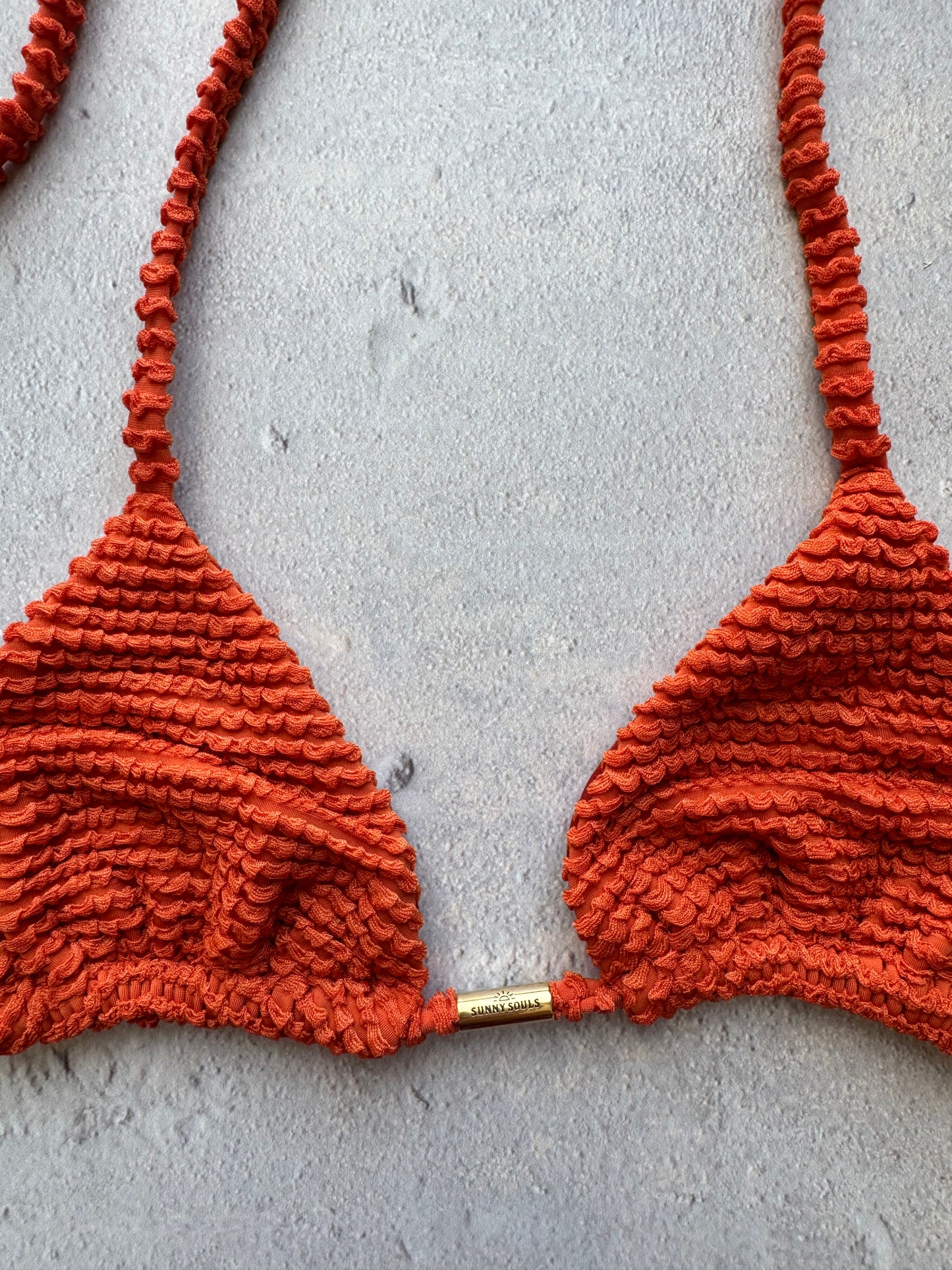 Paprika Orange Textured Triangle Bikini Top