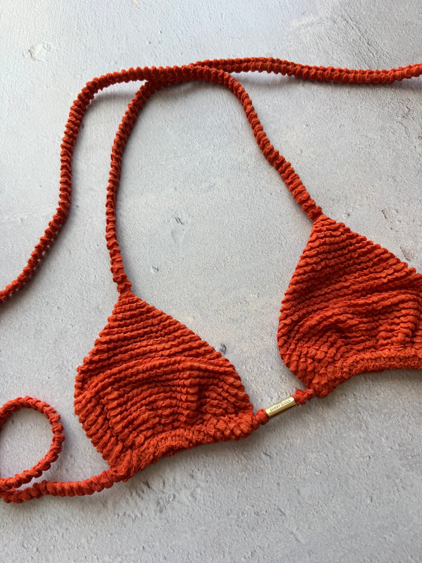 Paprika Orange Textured Triangle Bikini Top