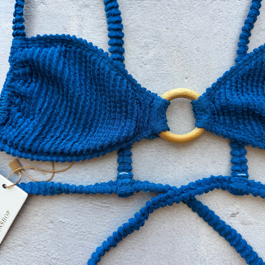 Blue Safira Textured Kayla Bikini Top
