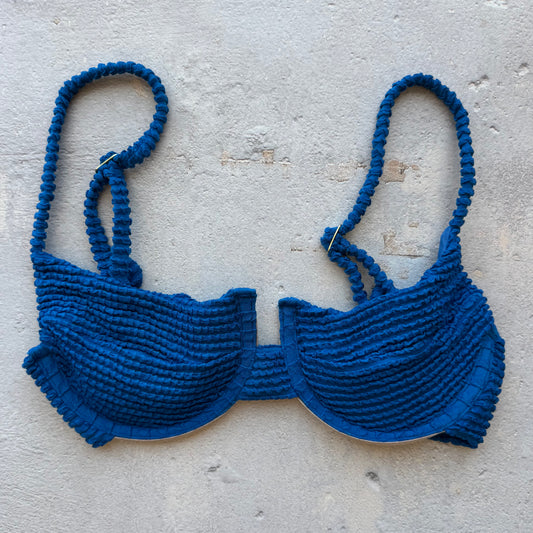 Blue Safira Textured Panneled Bikini Top