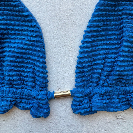 Blue Safira Textured Triangle Bikini Top