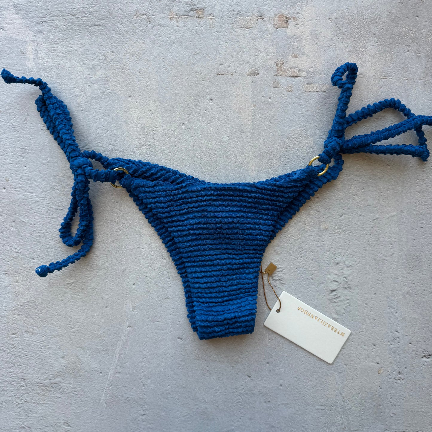 Blue Safira Textured Katie Side Tie Bikini Bottom