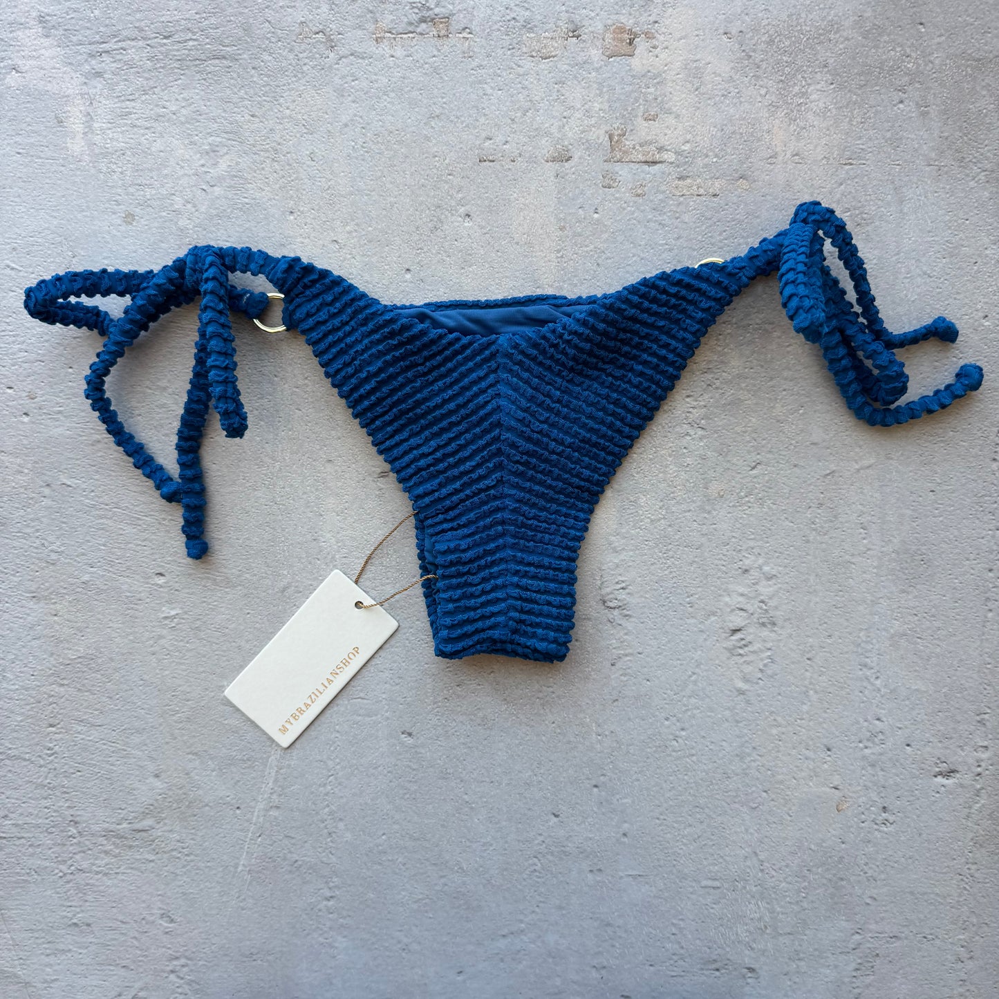 Blue Safira Textured Katie Side Tie Bikini Bottom