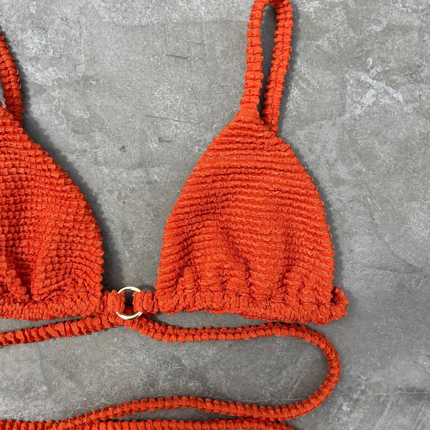 Paprika Orange Textured Triangle Ring Bikini Top
