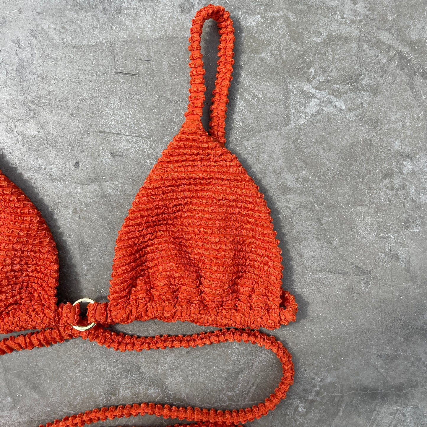 Paprika Orange Textured Triangle Ring Bikini Top