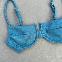 Load image into Gallery viewer, Formentera Blue Lux Textured Panneled Bikini Top
