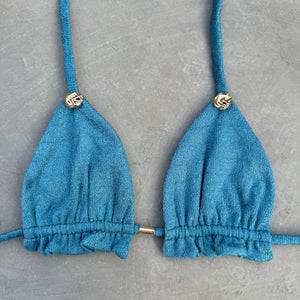 Formentera Blue Lux Textured Triangle Frill Bikini Top