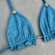 Load image into Gallery viewer, Formentera Blue Lux Textured Triangle Frill Bikini Top
