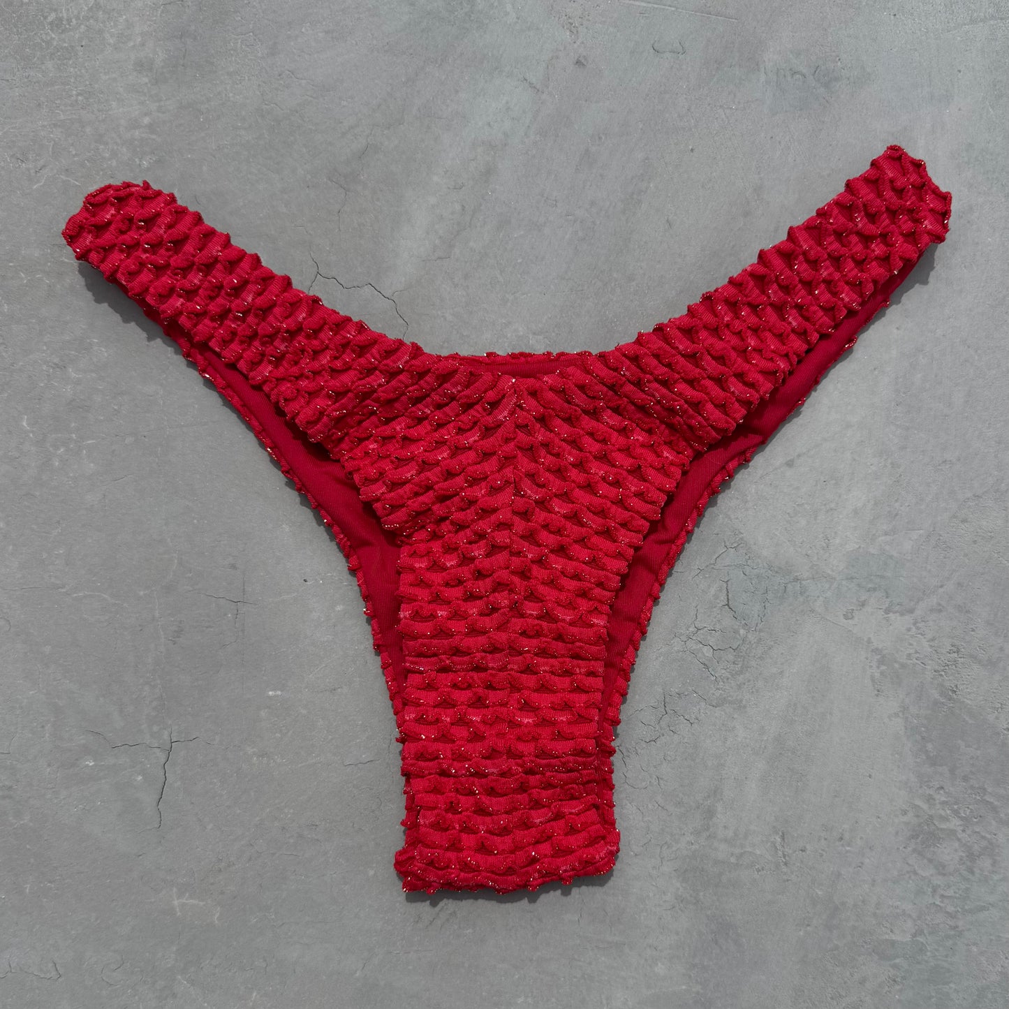 Red Sparkling Mermaid Weave Textured Bia Bikini Bottom
