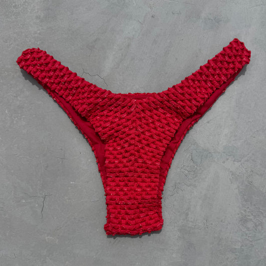 Red Sparkling Mermaid Weave Textured Bia Bikini Bottom