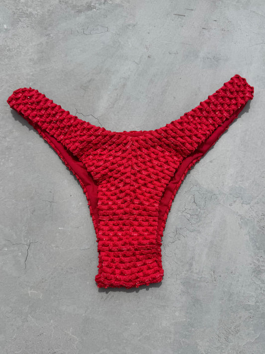 Red Sparkling Mermaid Weave Textured Bia Bikini Bottom