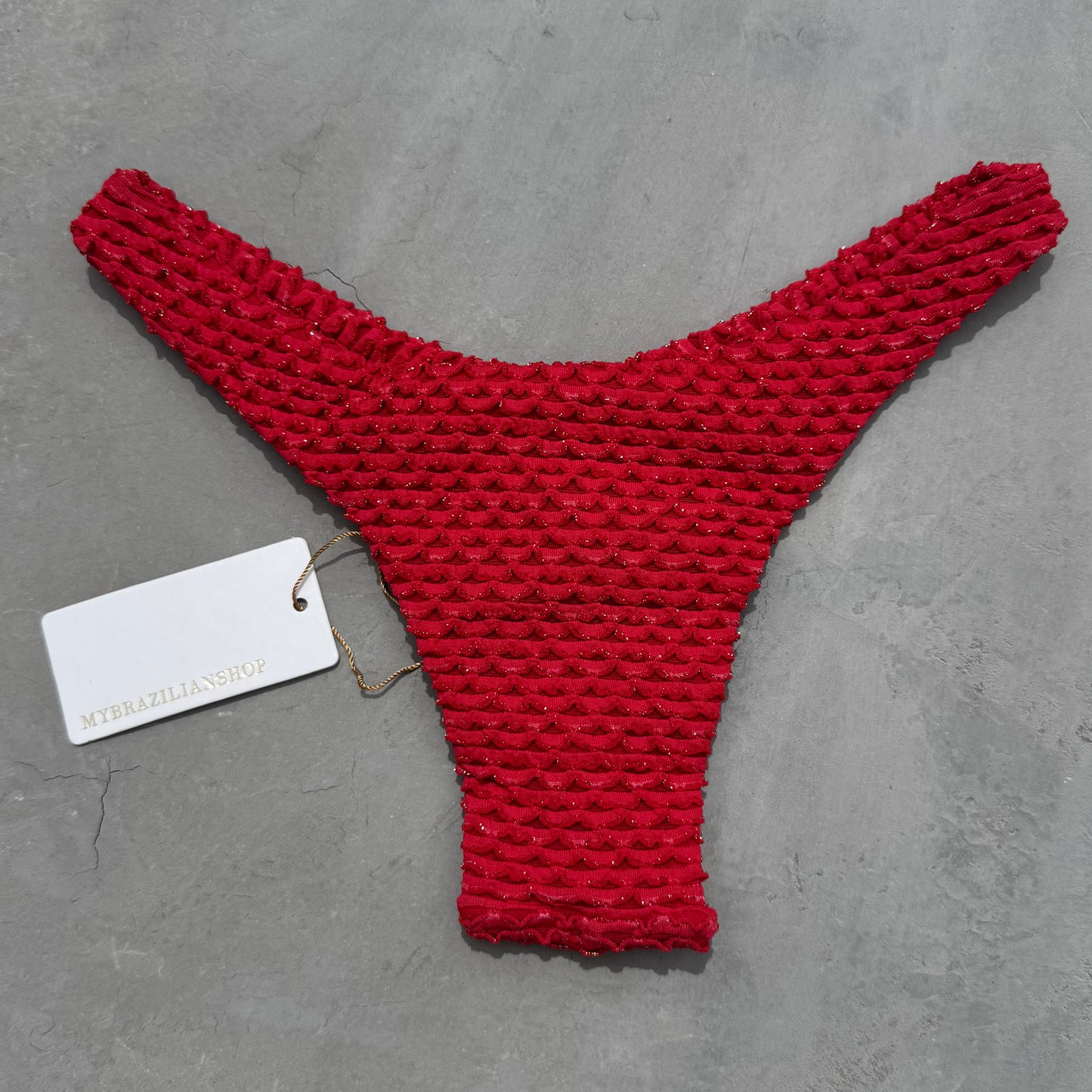 Red Sparkling Mermaid Weave Textured Bia Bikini Bottom