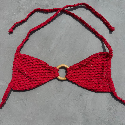 Red Sparkling Mermaid Weave Textured Kayla Bikini Top