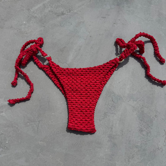 Red Sparkling Mermaid Weave Textured Katie Side Tie Bikini Bottom