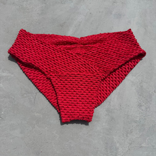 Red Sparkling Mermaid Weave Textured Melissa Bikini Bottom