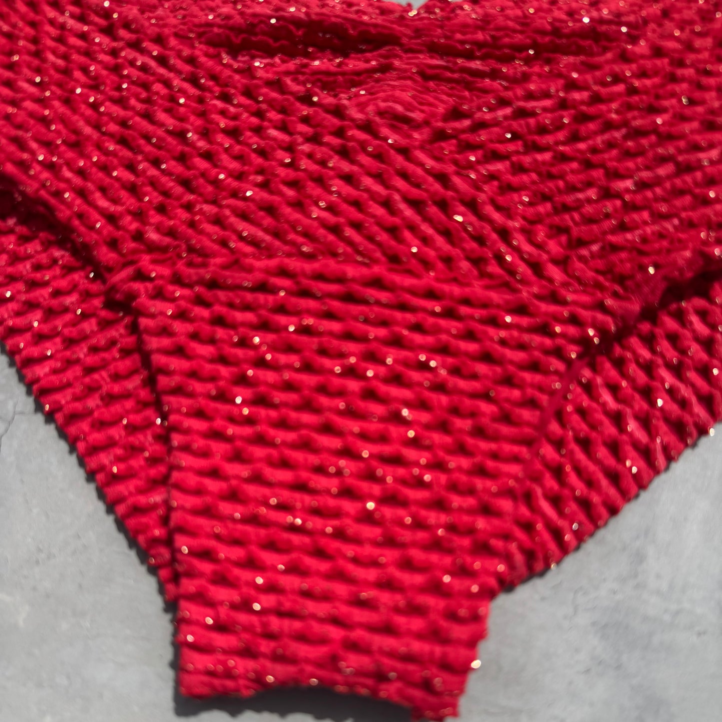 Red Sparkling Mermaid Weave Textured Melissa Bikini Bottom
