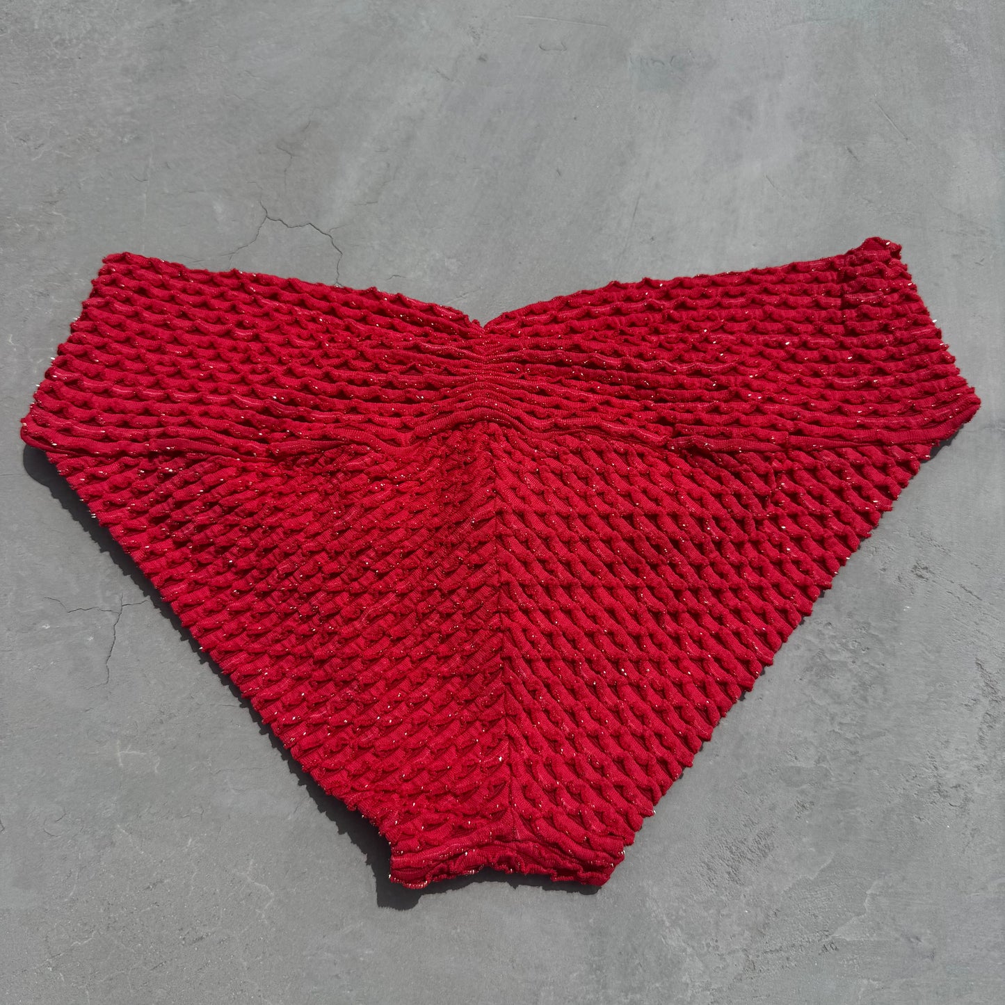 Red Sparkling Mermaid Weave Textured Melissa Bikini Bottom