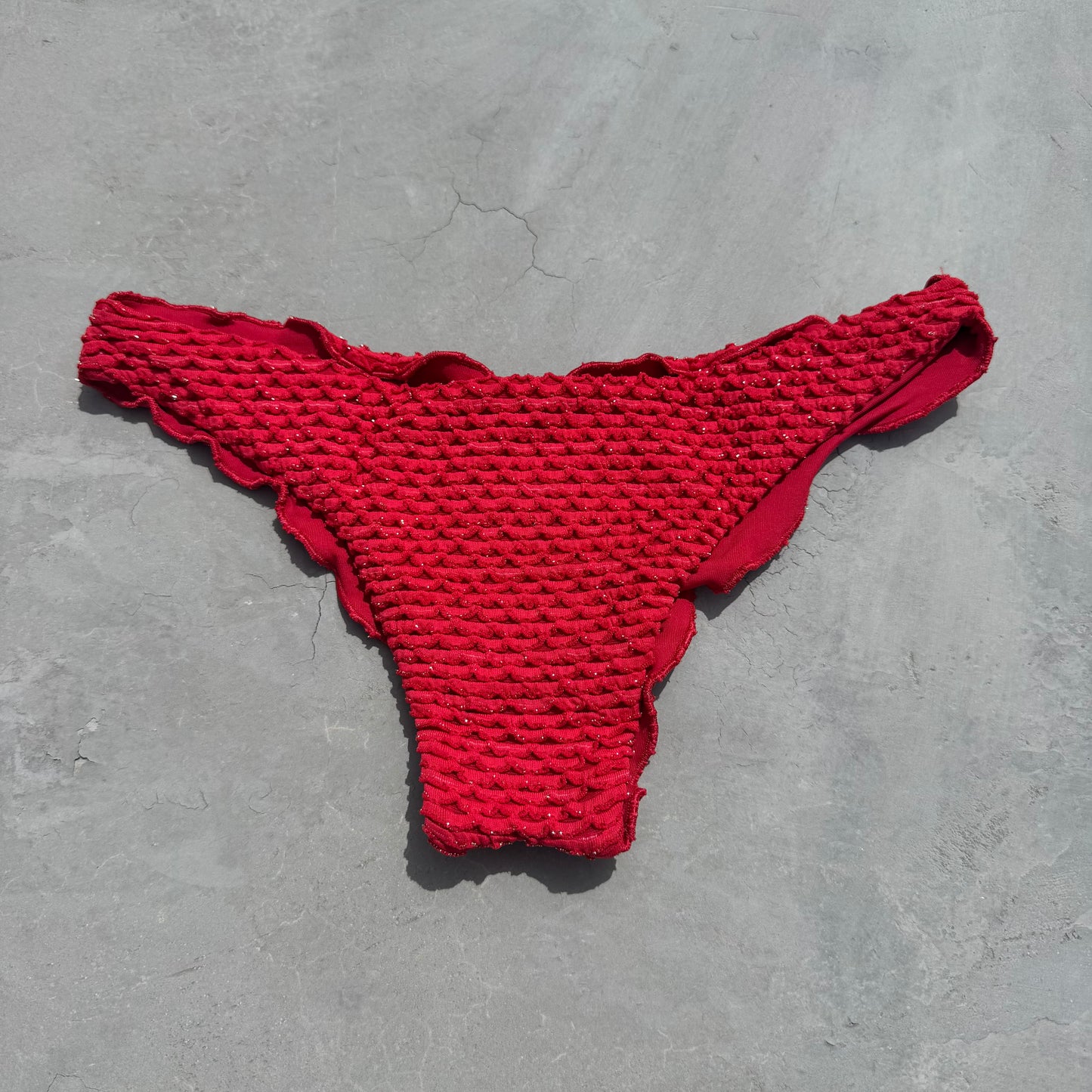 Red Sparkling Mermaid Weave Textured Lili Ripple Bikini Bottom