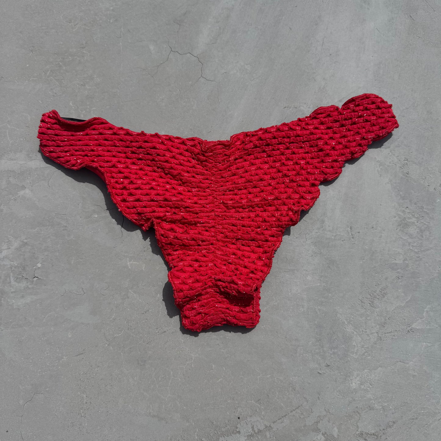 Red Sparkling Mermaid Weave Textured Lili Ripple Bikini Bottom
