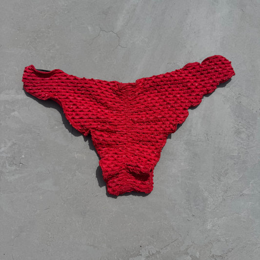 Red Sparkling Mermaid Weave Textured Lili Ripple Bikini Bottom