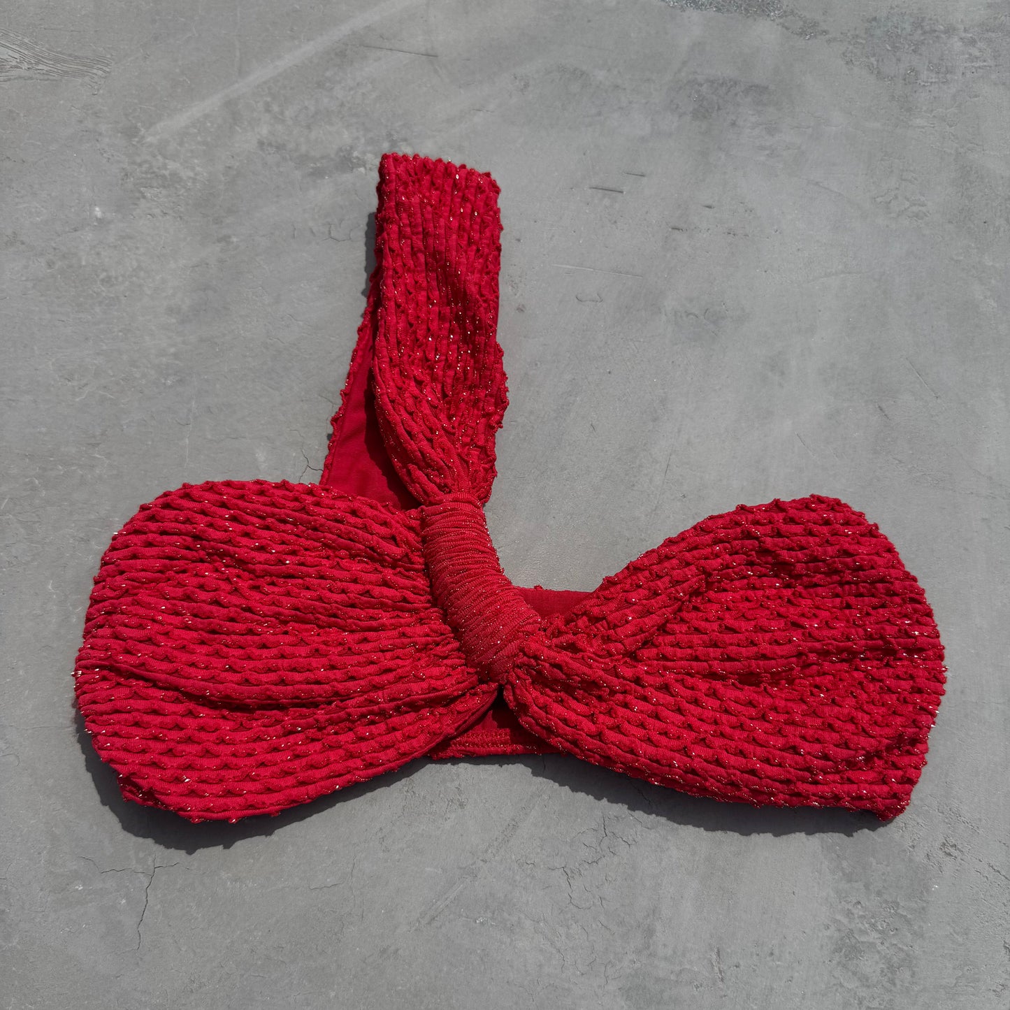 Red Sparkling Mermaid Weave Textured Greek Bikini Top
