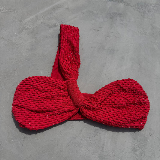 Red Sparkling Mermaid Weave Textured Greek Bikini Top
