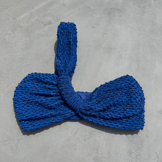 Blue Sparkling Mermaid Weave Textured Greek Bikini Top