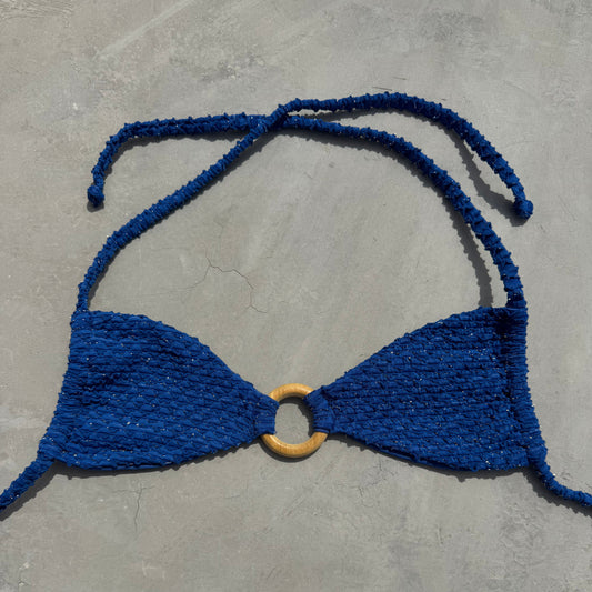 Blue Sparkling Mermaid Weave Textured Kayla Bikini Top