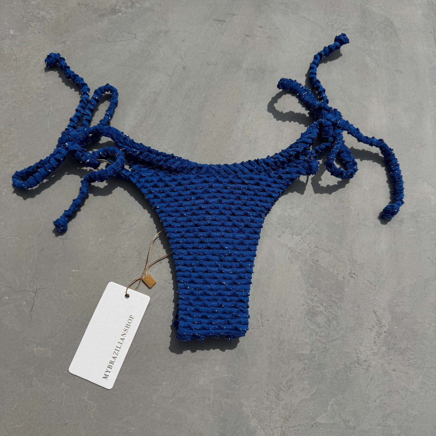 Blue Sparkling Mermaid Weave Textured Katie Side Tie Bikini Bottom