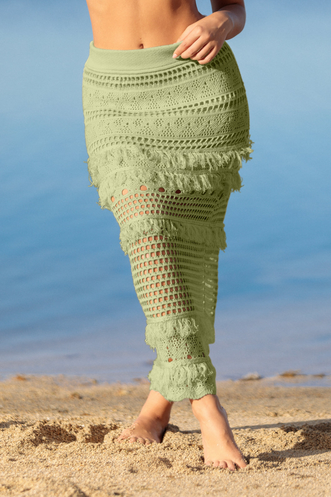 Desert Green Knit Skirt Ruffle