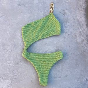 Matcha Green Textured Silvia One Piece Swimwear