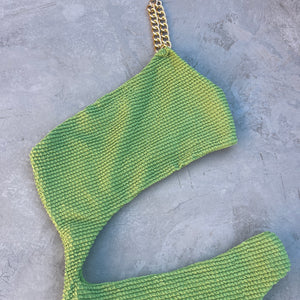 Matcha Green Textured Silvia One Piece Swimwear