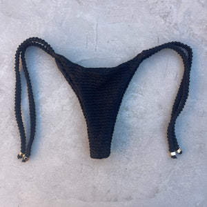 Onyx Black Textured Karina Seamless Side Tie Bikini Bottom