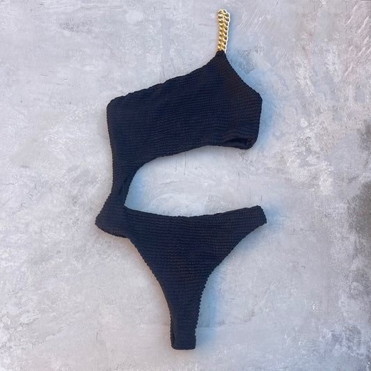 Onyx Black Textured Silvia One Piece Swimwear