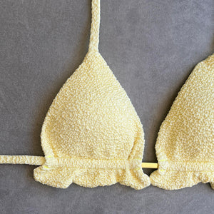 Lemoncello Beehive Textured Triangle Frill Bikini Top