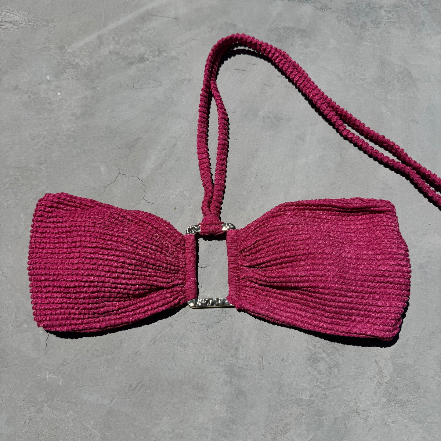 Lychee Martini Textured Strapless Gold Square Metal Bikini Top