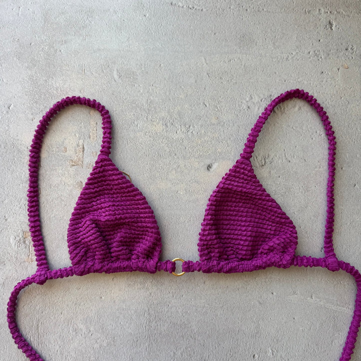 Purple Gaya Textured Triangle Ring Bikini Top