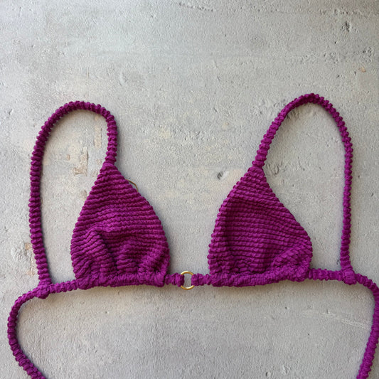 Purple Gaya Textured Triangle Ring Bikini Top