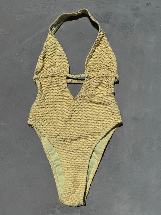 Yellow Sparkling Mermaid Weave Textured Jessica One Piece Swimwear