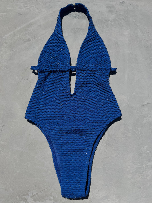 Blue Sparkling Mermaid Weave Textured Jessica One Piece Swimwear