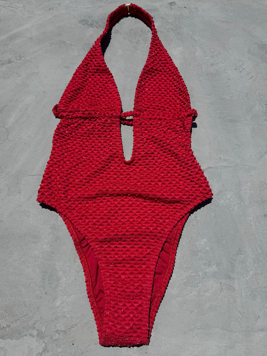 Red Sparkling Mermaid Weave Textured Jessica One Piece Swimwear