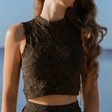 Load image into Gallery viewer, Mallorca Black Sparkling Macrame Tank Crop Top
