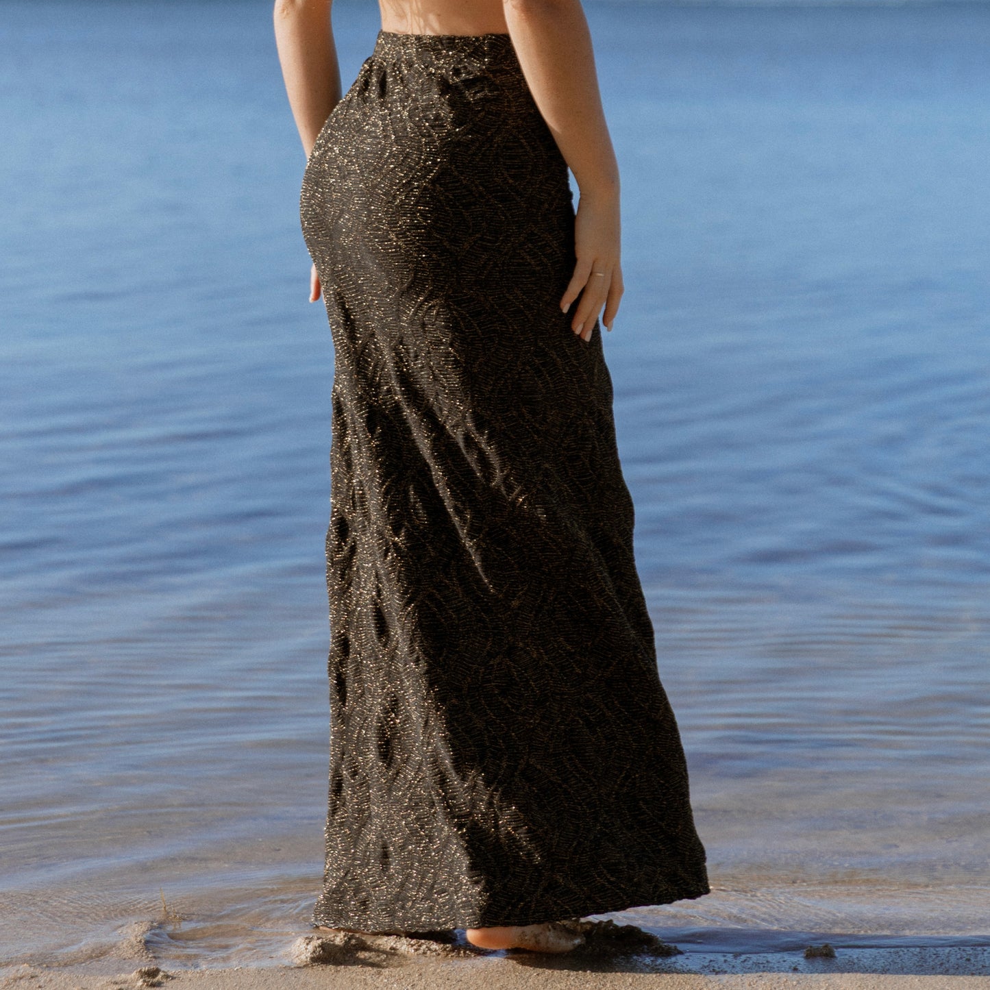Mallorca Black Sparkling Macrame Long Skirt