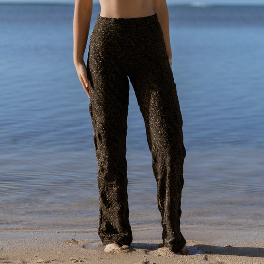 Mallorca Black Sparkling Macrame Seamless Pants