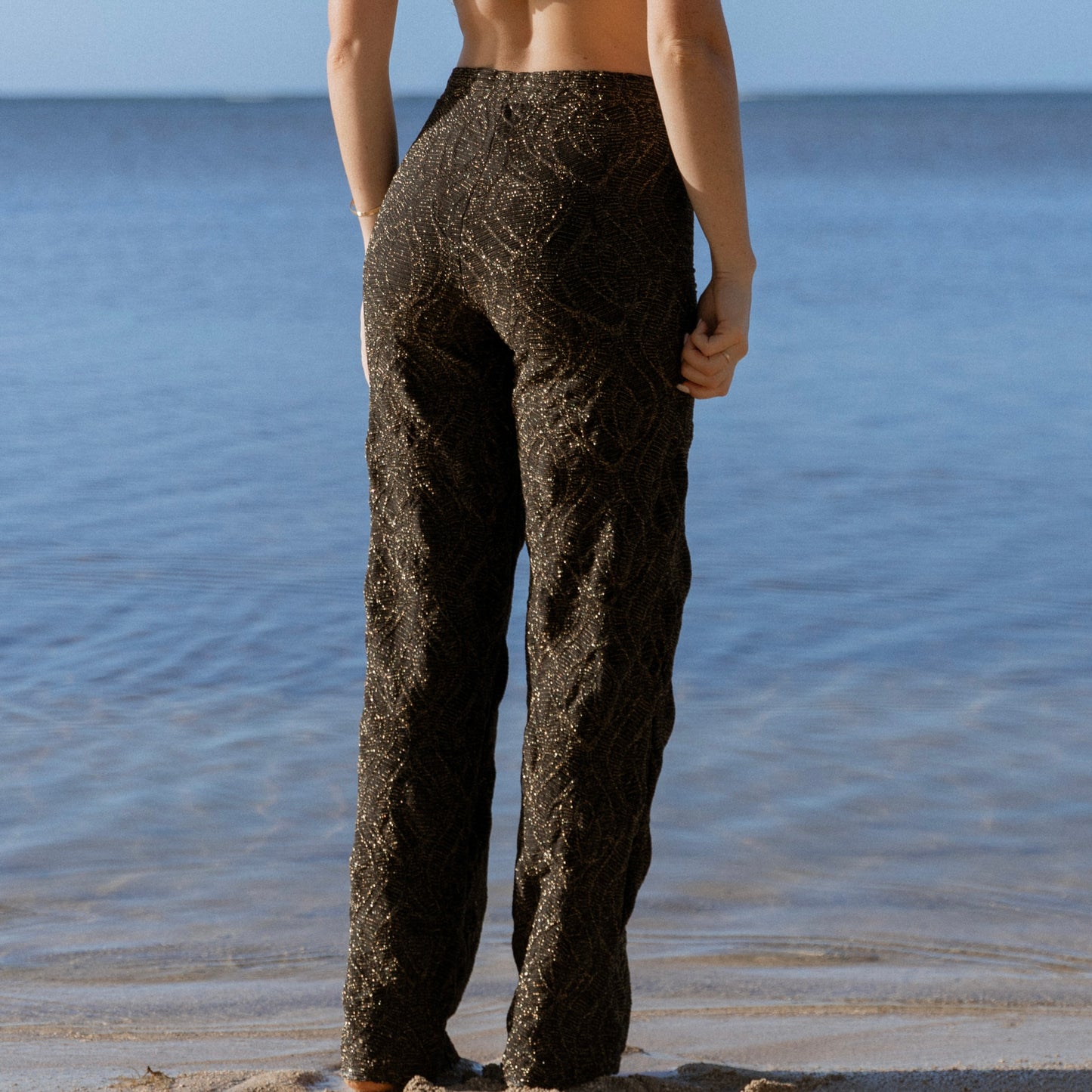 Mallorca Black Sparkling Macrame Seamless Pants